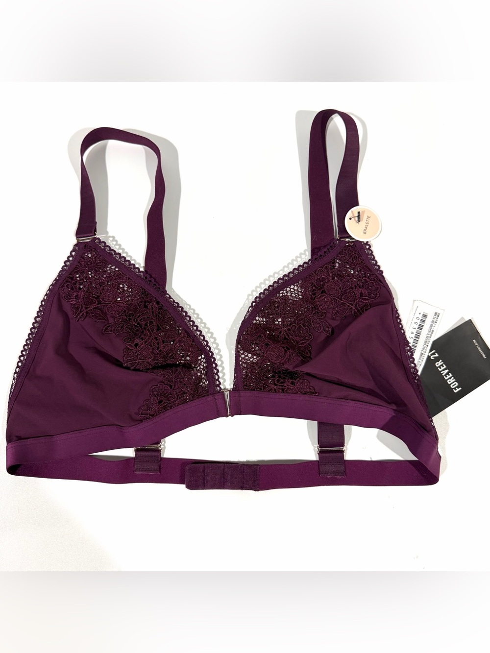 New w Tag Forever 21 Plum Purple Lace Trim Bralette - Women Size XL Extra Large